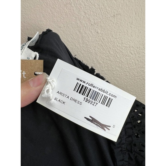 NEW Roller Rabbit Black Arista Dress Eyelet Ruffle Smock Long Sleeve Mini Boho S - Picture 10 of 14